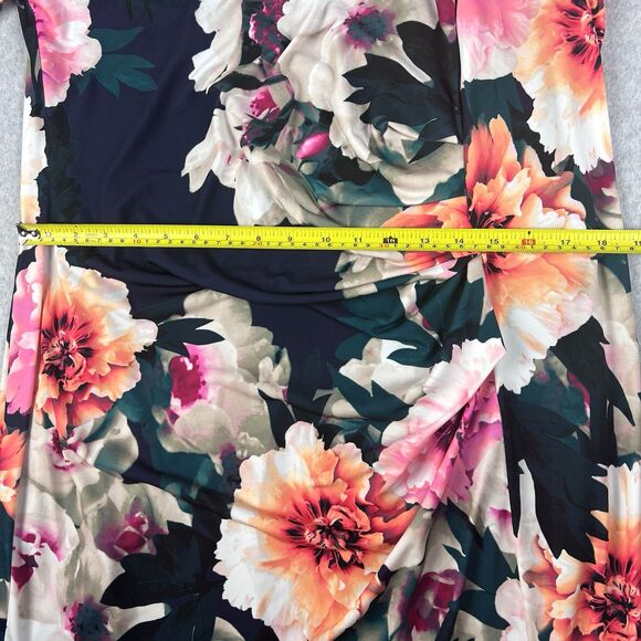 Eliza J Dress Womens 14W Blue Floral Bodycon Ruched Side Sheath Mother Bride - Picture 13 of 16